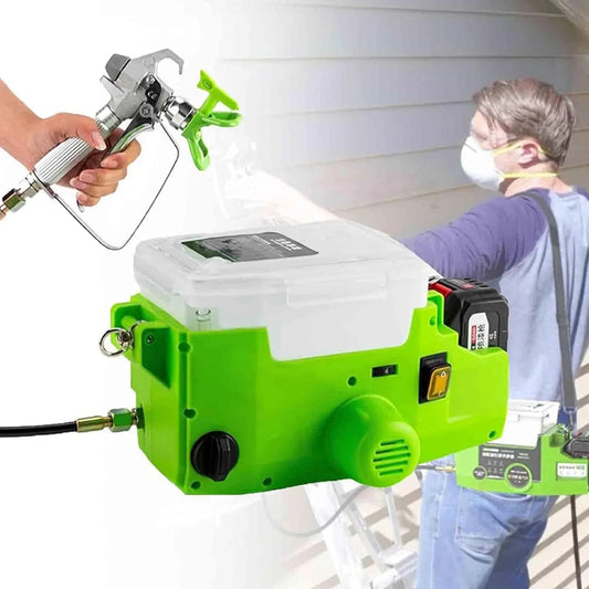 Machine, mobiele uitvoering van 500 W airless spuitmachine, 1,1l/min muurspuitpistool, 1 batterij, groen, 1,7l rugzak handheld airless spuitmachine