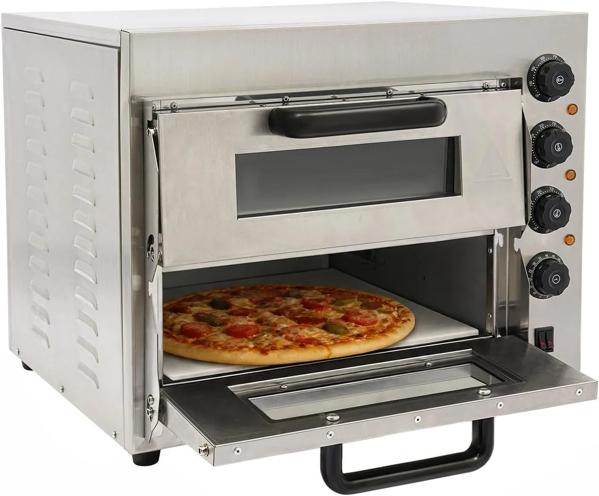 Elektrische pizzaoven met 3000 W, RVS en zilver