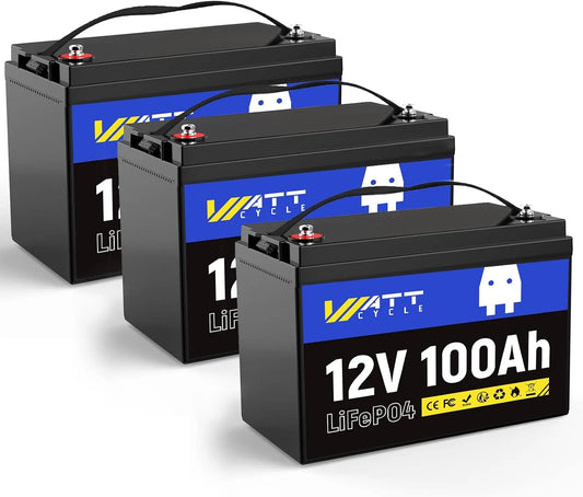 Batterijset, LiFePO4, 12V, 100Ah, Deep Cycle Lithium Batterijen met 100A BMS, 15000+ Cycli voor Camper, Lage Temperatuurbeveiliging, Boot
