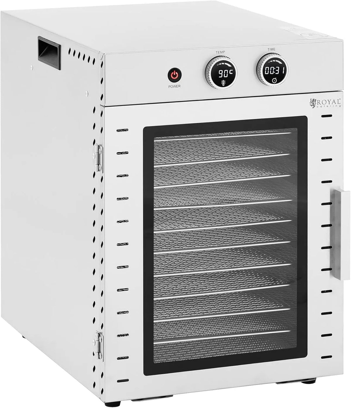 Droger met 1000 W, 40 l, 24 uur, timer, 20 - 90 °C en RVS, 12 etages