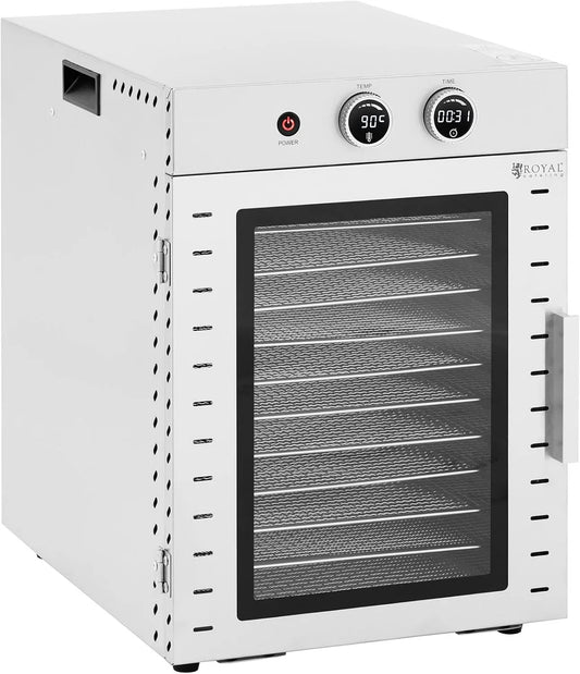 Droger met 1000 W, 40 l, 24 uur, timer, 20 - 90 °C en RVS, 12 etages