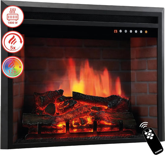 30 inch, Elektrische haard, 3D-vlameffect, 12 vlamkleuren, afstandsbediening 30 inch, KAMINIO