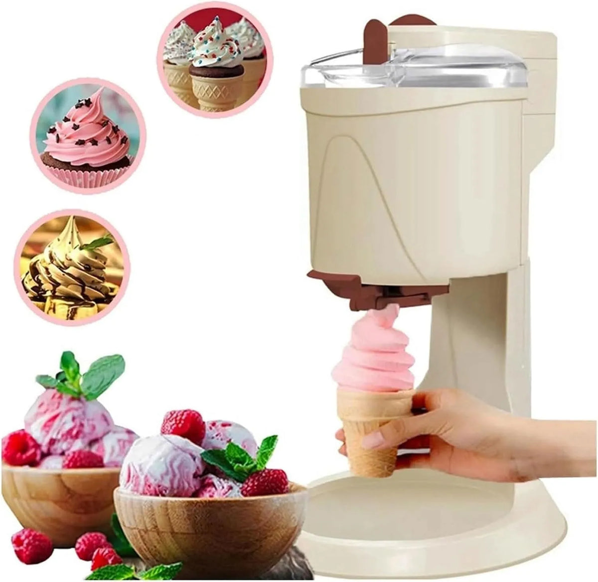 Fruit Ijs Machine met 1L, 27 x 24 x 42,49 cm, 1000 ml, 20 W, 10 minuten, 18 °C, aluminium en crème