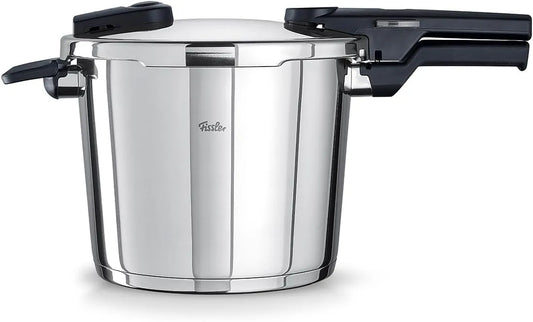 Snelkookpan met 6 l, 22 cm, RVS, rood en groen, Fissler Vitaquick/snelkookpan 6 l
