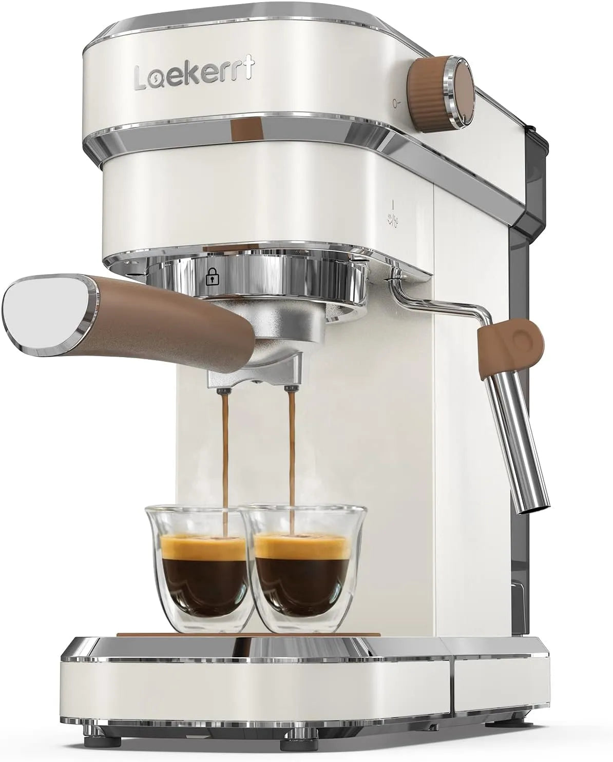 Espressomachine, 20 bar, RVS, compact klein koffiezetapparaat voor latte en cappuccino, perenwit