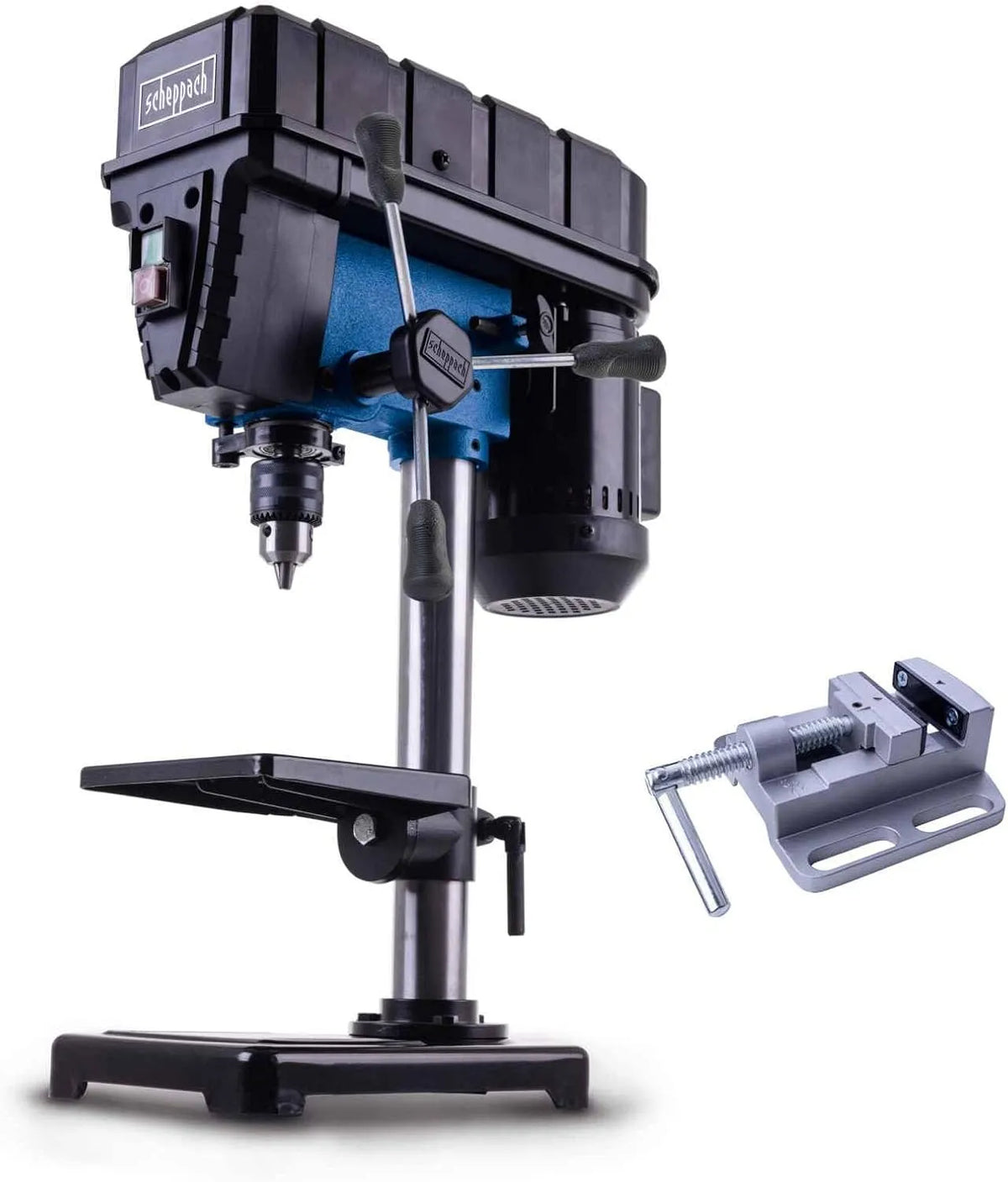 Scheppach Tafel TBM200-400 W met 164 x 162 mm, 550-2600 rpm, aluminium, boorhouder 1,5-13 mm, boordiepte 50 mm en kantelbaar