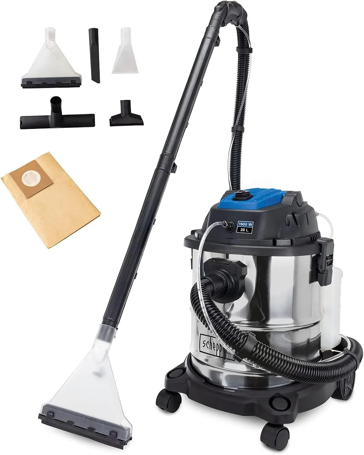 Scheppach Nat- en droogzuiger SprayVac20 met 1600 W, 20 kPa, 20 cm, 5-in-1 en RVS