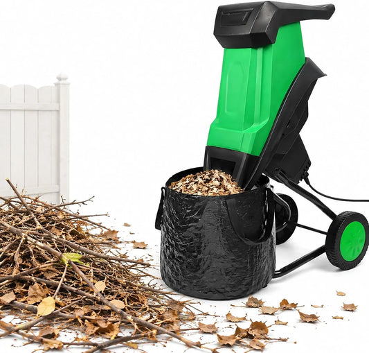 Machine, opvangzak van 50 liter, elektrische versnipperaar, compacte en efficiënte mulchmachine voor tuinafval, takken en bladeren