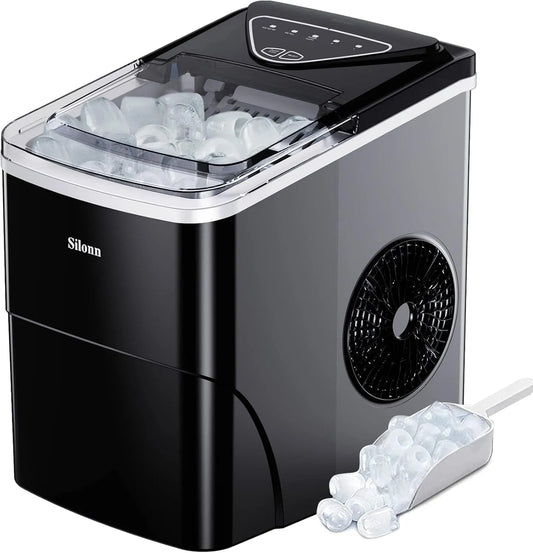 Machine, Silonn Bullet, 11 kg in 24 uur, 2 maten van Bullet Ice voor thuis, zelfreinigende ijsmachine met ijsschep en mand, keuken, kantoor, bar