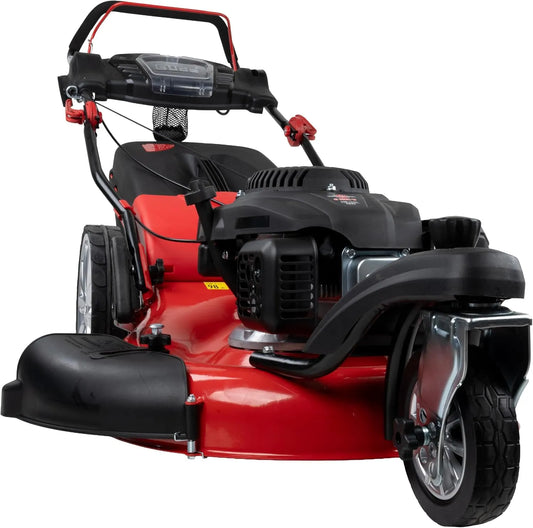 Grasmaaier, 5 pk, 4-takt motor, 3,7 kilowatt, 6-voudige maaihoogteverstelling, Güde 554.2 R Big Wheeler Trike grasmaaier, 196 kubieke centimeter