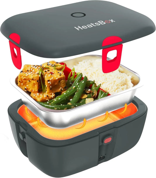 Faitron HeatsBox Go Elektrische lunchbox met 925 ml, RVS, Timer en grijs