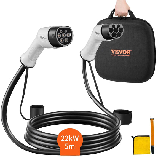 VEVOR EV-oplaadkabel type 2 naar type 2, eenfasig, VEVOR EV-oplaadkabel IEC62196, 22 kW, 5 m, IP66, waterdicht, met draagtas voor IEC62196