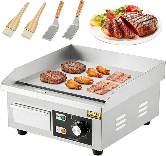 Commerciële elektrische bakplaat, inclusief 2 schoppen en 2 borstels voor thuis koken, 1700 W