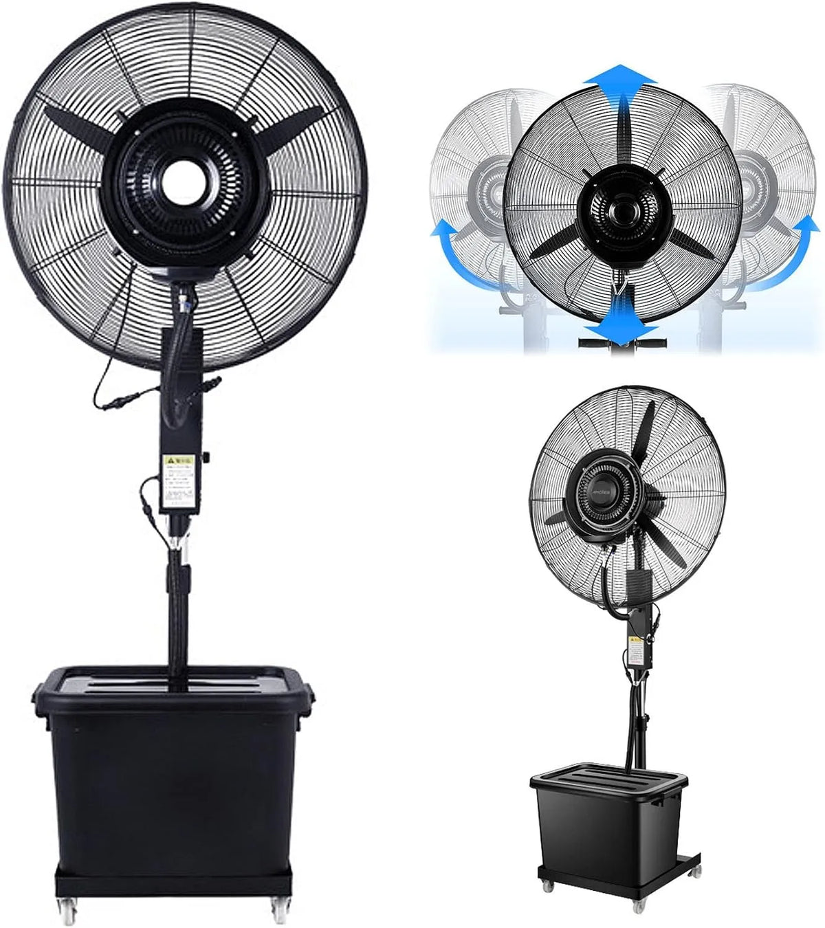 Ventilator met 3-12°C, 10 uur, waterreservoir, oscillatiefunctie en zwart