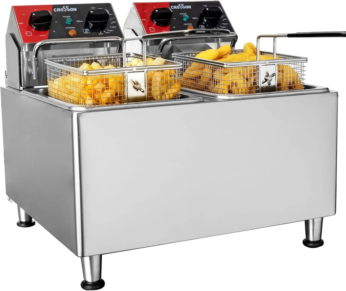 CROSSON 8L Elektrische friteuse met 8L, timer, regelbare thermostaat en RVS