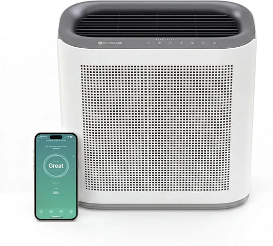 Luchtreiniger met timer, 6 standen, 6 snelheden, app-bediening en HEPA-filter