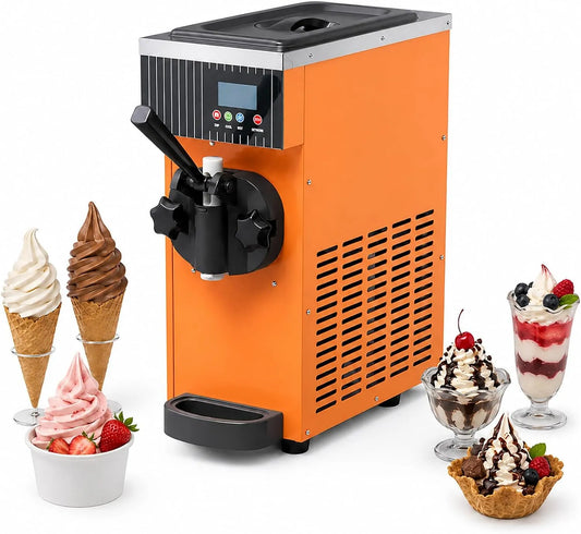 Machine met ijsmachine voor horeca en café, compacte tafeloplossing voor desserts, 110 V, lcd-bedieningspaneel en geel