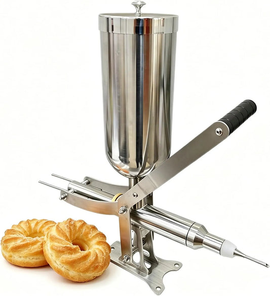 Donut Filler Machine met 5L, 24 uur, RVS en crème, Handmatige 5L Jelly Injector met 3-4 Vulpijpen