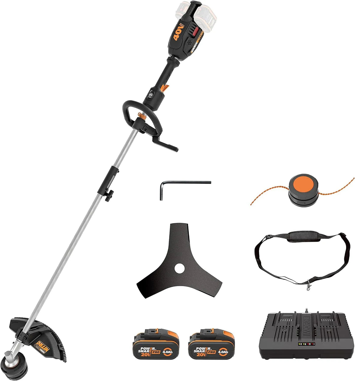 Grastrimmer WG186E.1-2 met 38 cm, 40 V, 4Ah, 2 x 20 V en 2-in-1