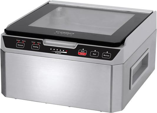 Caso VacuChef 40 met 3L vacuümkamer 70 liter/minuut, dubbele lasnaad, kamervacuümverpakker van RVS, 1417, RVS en instelbare vacuüm- en lastijd