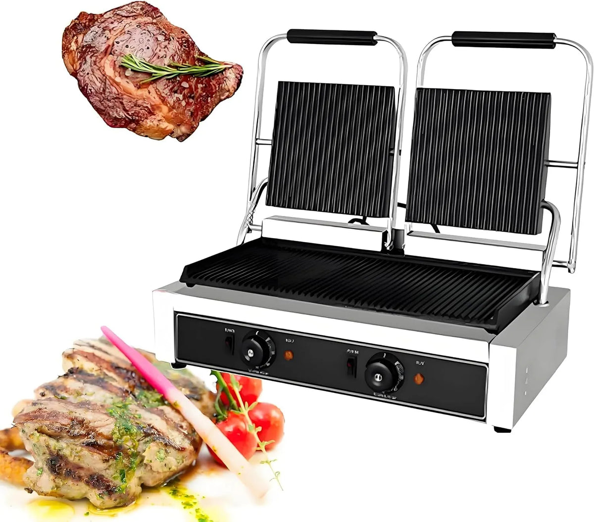 Broodrooster met regelbare thermostaat en RVS, Elektrische panini-grill
