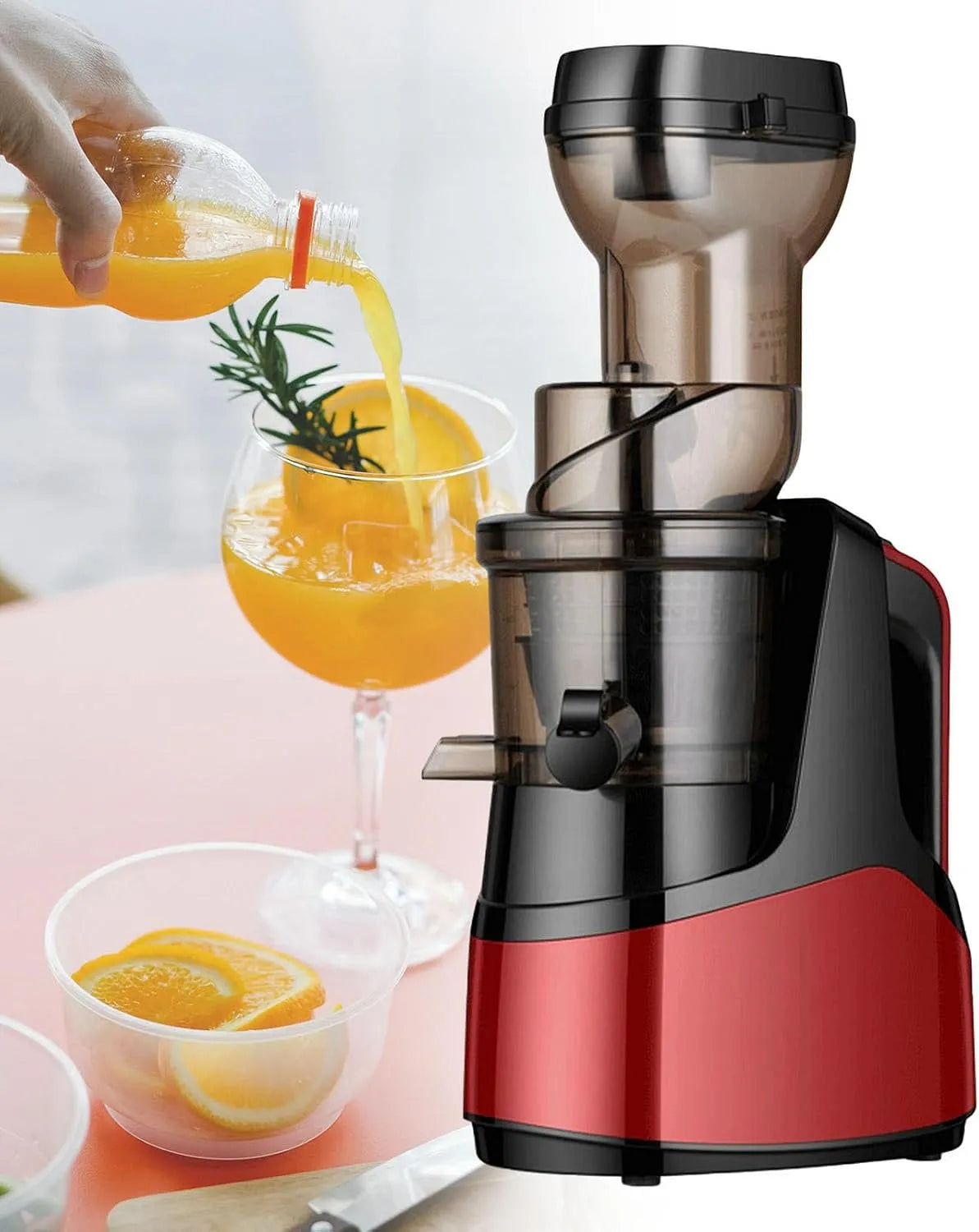 Masticating Juicer Machine met 150 W en waterreservoir, 50 tpm fruitpers sapcentrifuge