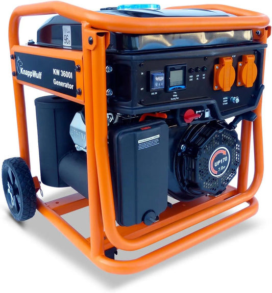 Generator, 3200 W, 2 x 230 V, stroomgenerator, noodstroomaggregaat, olietekortbeveiliging, 7 pk, 4-takt benzinemotor, incl. handgrepen
