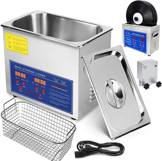 Ultrasoonreiniger, 6,5L efficiënte ultrasone reinigingsmachine voor vinylplaten, automatisch roterend, 40KHz 180 W professionele ultrasone reiniger