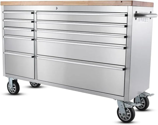 Ondis24 Roestvrij stalen werkplaatswagen, 148 x 47 x 92 cm, verrijdbare werkbank, zwenkwielen, niet uitgerust zilver