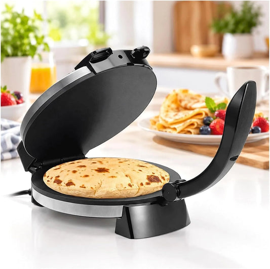 Tortilla Maker Machine met 12 Inch, 32 x 25 x 7cm, 1200 W, 75inch, 1-2 cm, 24 uur, RVS en rood