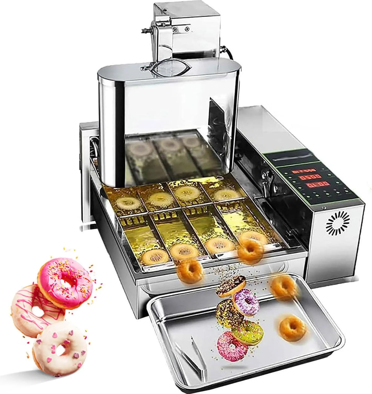 Automatic Donut Machine met 2000 W, 5,5L en RVS, 2000 W roestvrijstalen commerciële digitale donutfriteuse
