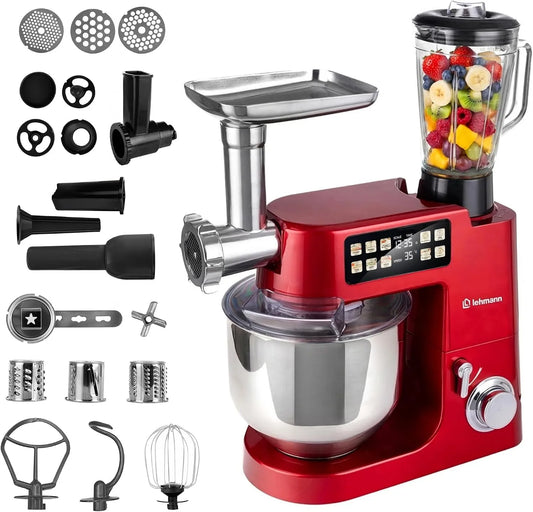 Keukenmachine, 2100 W, 8L, 1,5L, aanraakbediening en Verwarmde Mengkom, Planetaire Mixer voor Brood- en Pizzadeeg, Vleesmolen