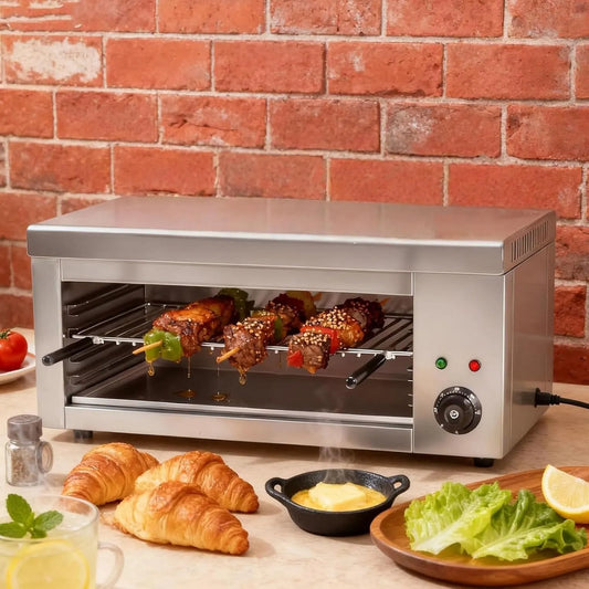 Voor binnengebruik Grill 2000 W, 4 verstelbare kooklagen, 30L capaciteit, 50-300 °C onafhankelijke temperatuurregeling, geen rook of
