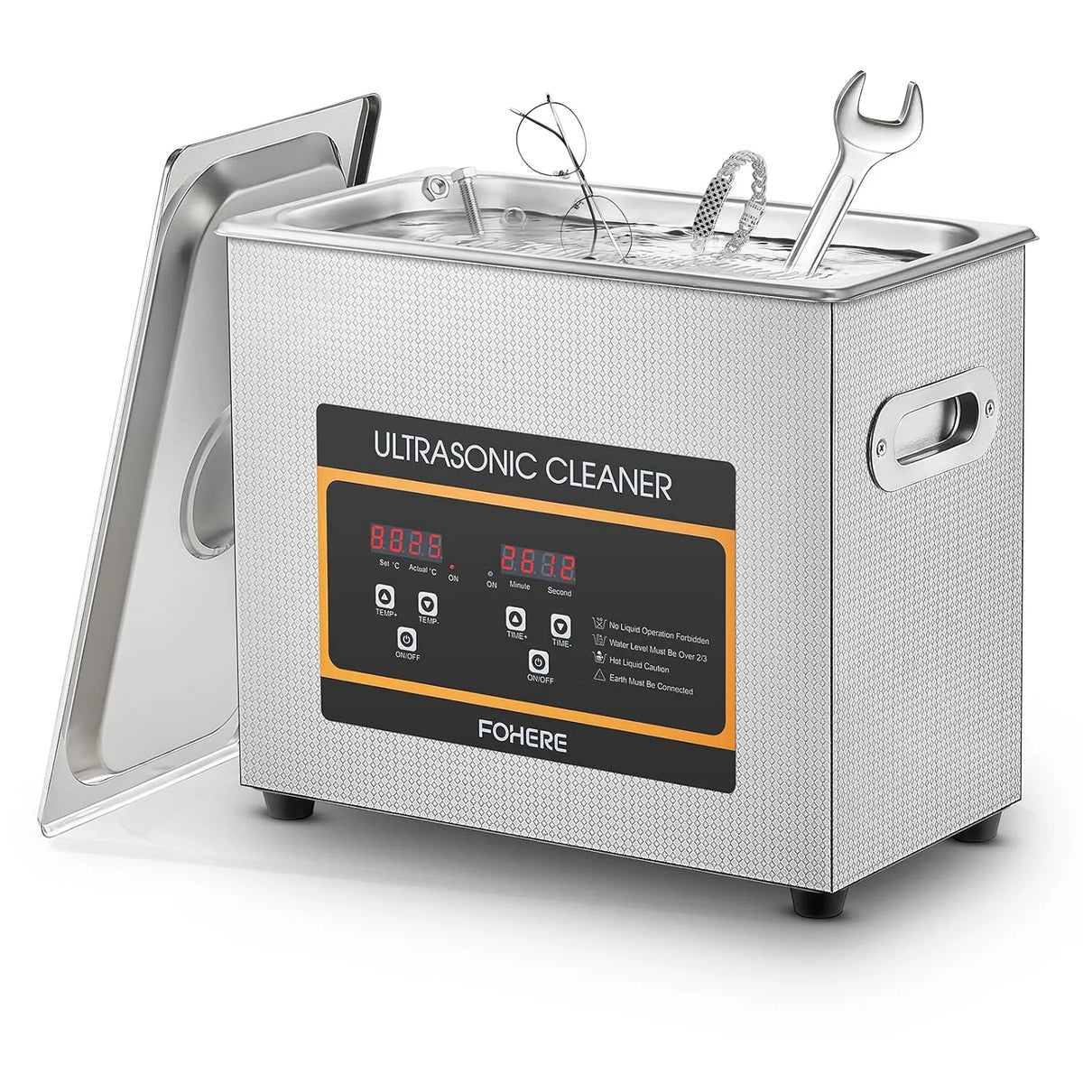 Ultrasoonreiniger met timer, 180 W, 60 W, 6,5 l, 200 W, 80 °C, 1°C en digitaal display