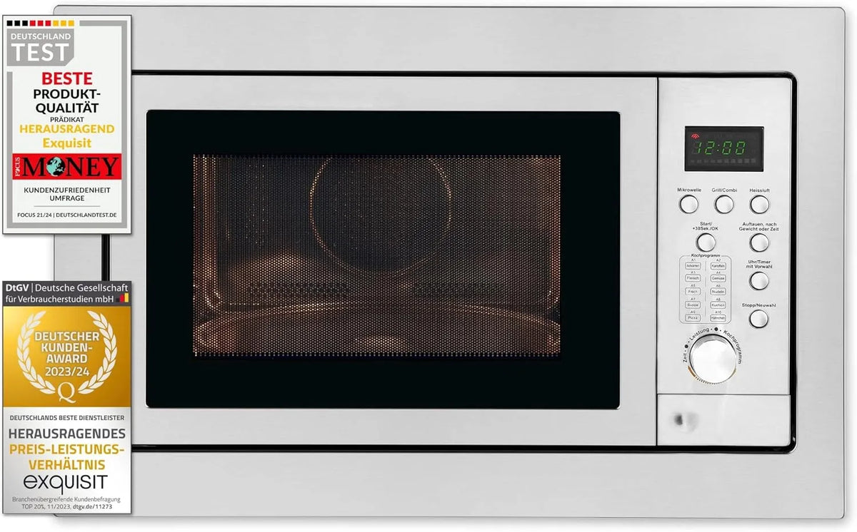 Magnetron, 25 l, grill 1100 W, bord 31,5 cm, Exquisit Combi-magnetron met frame, digitaal display, 900 W, 10 standen in convectiefunctie, afmetingen