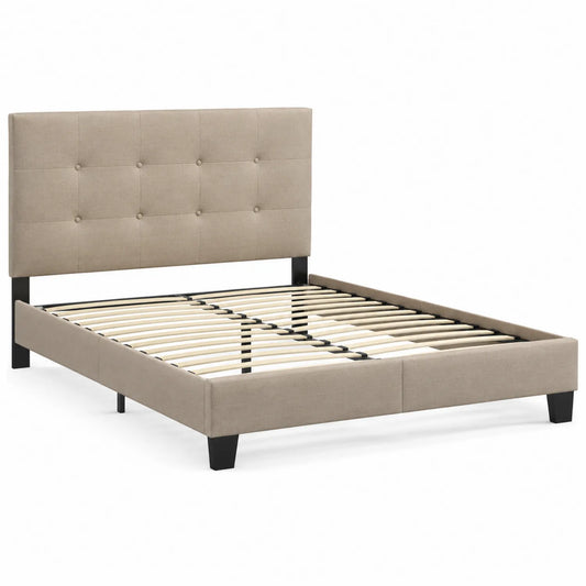 Lit double en bois avec revêtement en tissu beige 140x200 cm