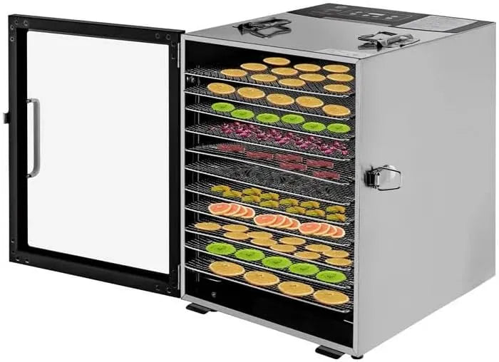 Ventilator met 35-90°C, 24 uur, timer, RVS en transparant, Voedseldroger 12-laags kruidendroger Huishoudelijk RVS Fruit