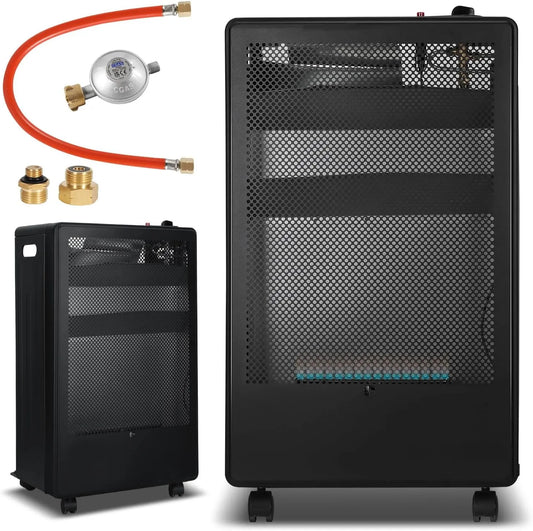Gaskachel met verwarmingsvolume tot 80 kubieke meter, blauwe vlam, 2 warmtestanden 2200 en 3800 W, voor gasflessen van 15 kg en inclusief DE