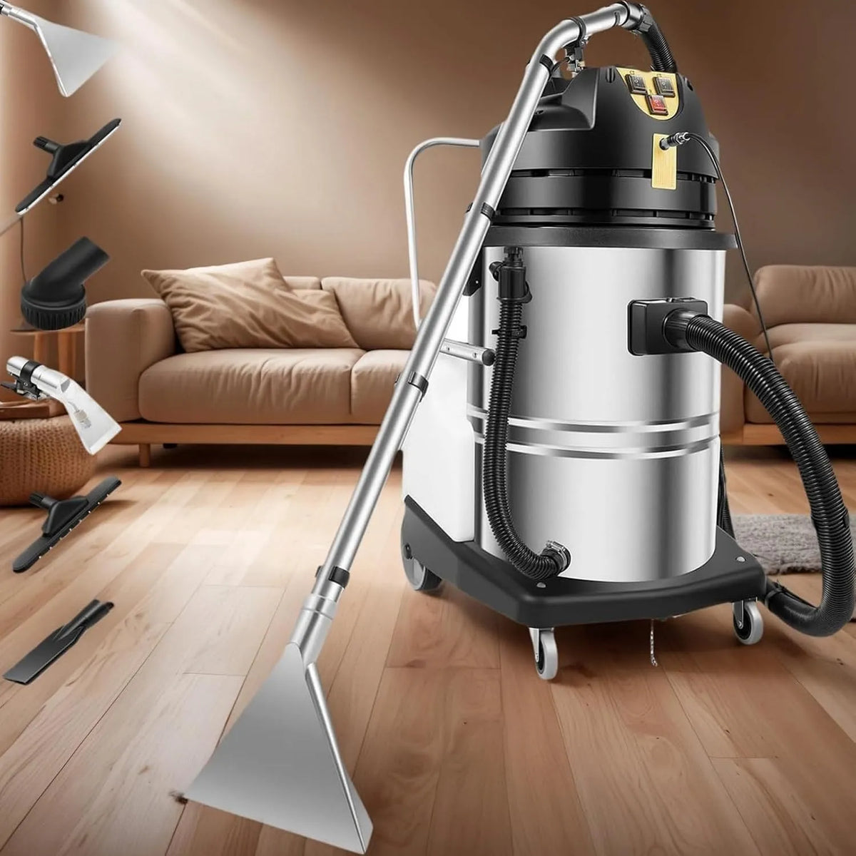 Stofzuiger, 60l commerciële, 2110 W 3-in-1 draagbare nat-droog stofzuiger, luchtstroom 106l/s, circulerende luchtkoeling, reinigingsmachine