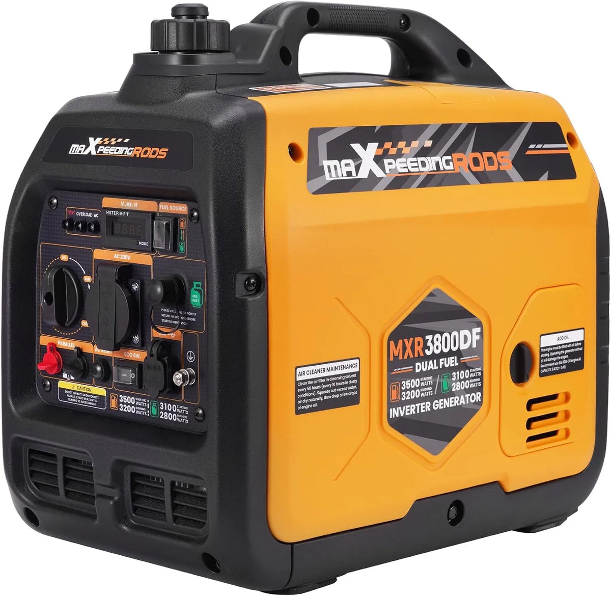 MaXpeedingrods 3500 W LPG/benzine-inverter met 3500 W, 230 V, USB, geluidsarme werking en invertertechnologie