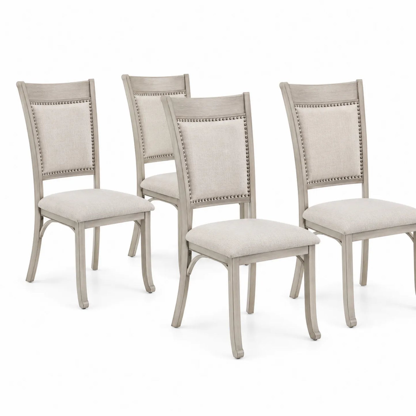 Lot de 4 chaises de salle à manger en bois et tissu Gris Clair