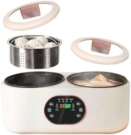 Rijstkoker met dubbele pannen met 9 uur, 1000 W, 1-2 cm en wit
