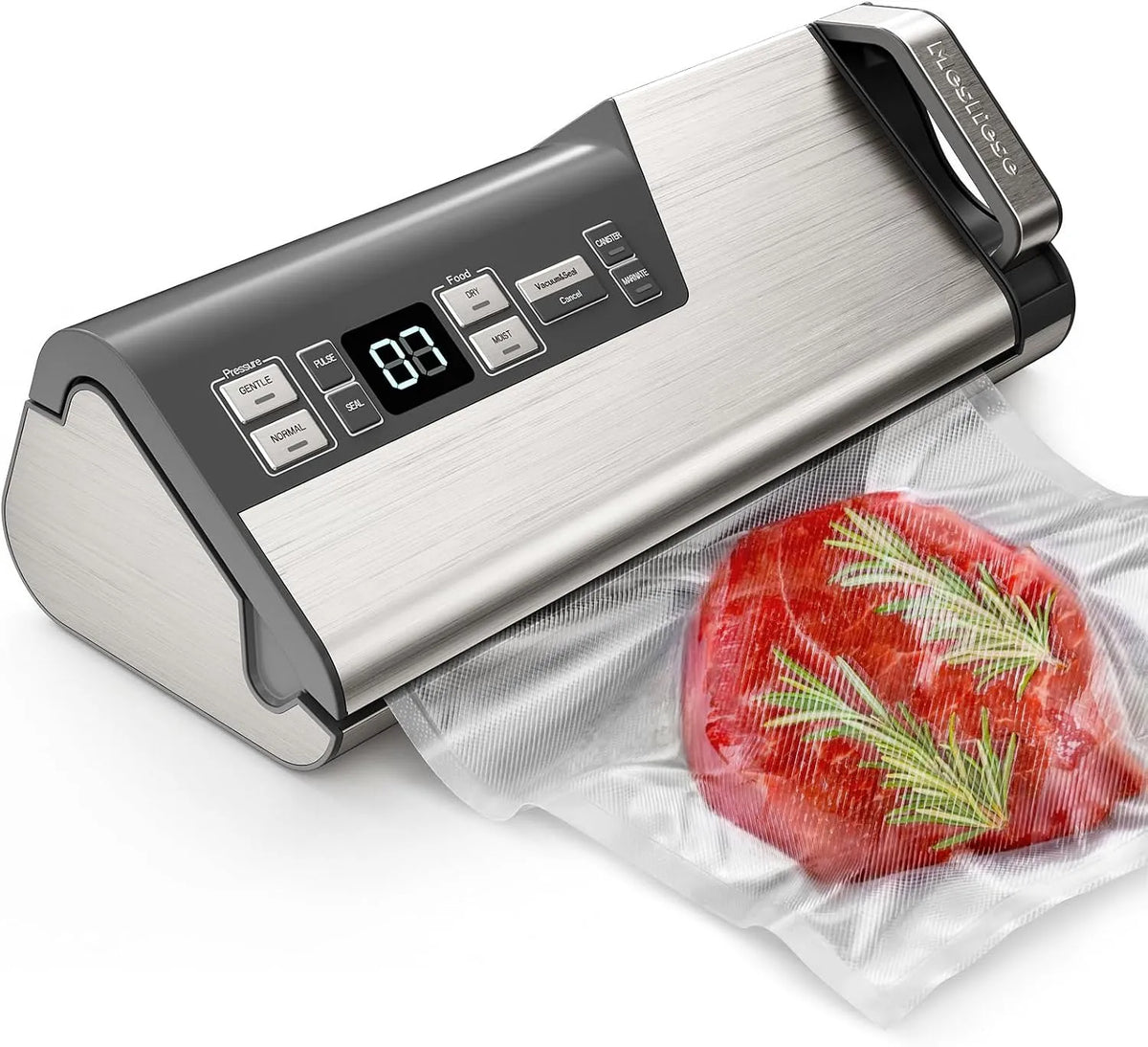 Vacuümsealer met 95 kPa, 140 W, 20 x 488 cm, 20 x 30 cm, 3-8 seconden, digitaal display, RVS en aluminium