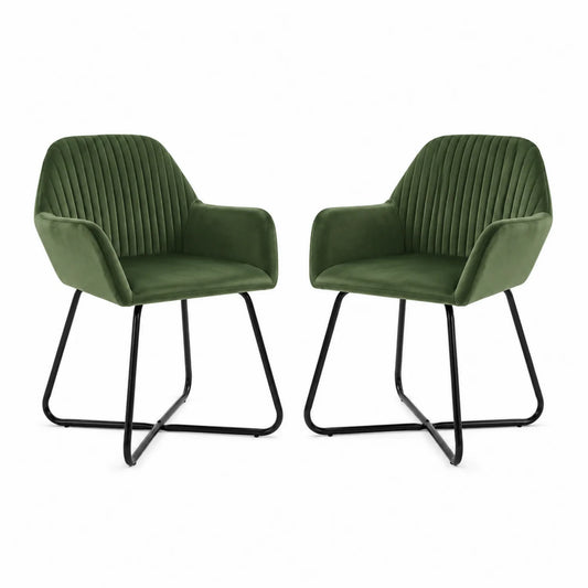 Lot de 2 chaises en velours vert avec pieds en métal noir
