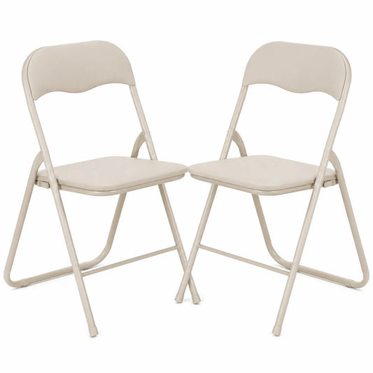 Lot de 2 Chaises Pliantes en Acier avec Revêtement Beige