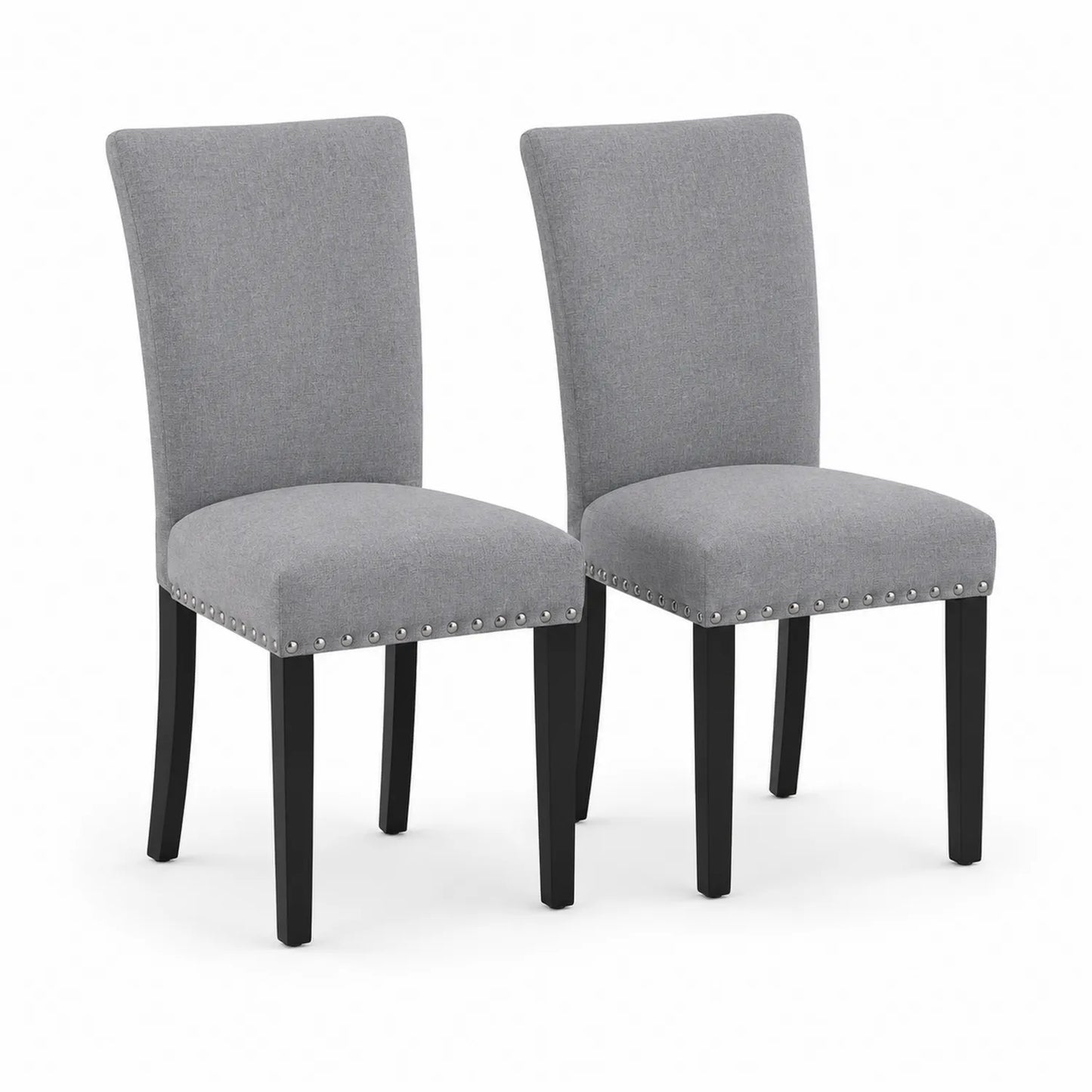 Ensemble de 2 chaises en tissu lin avec pieds en bois