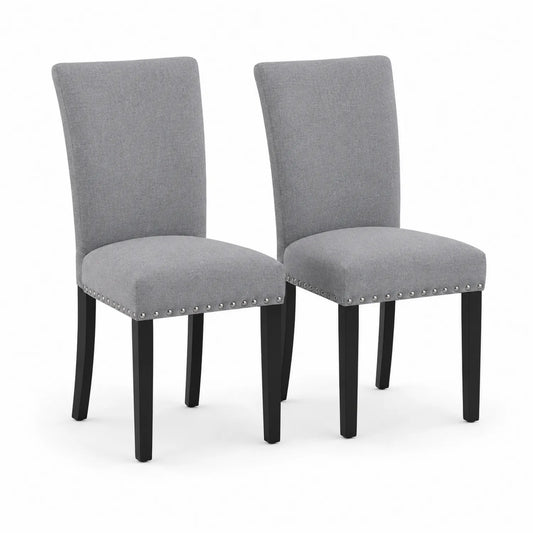 Ensemble de 2 chaises en tissu lin avec pieds en bois