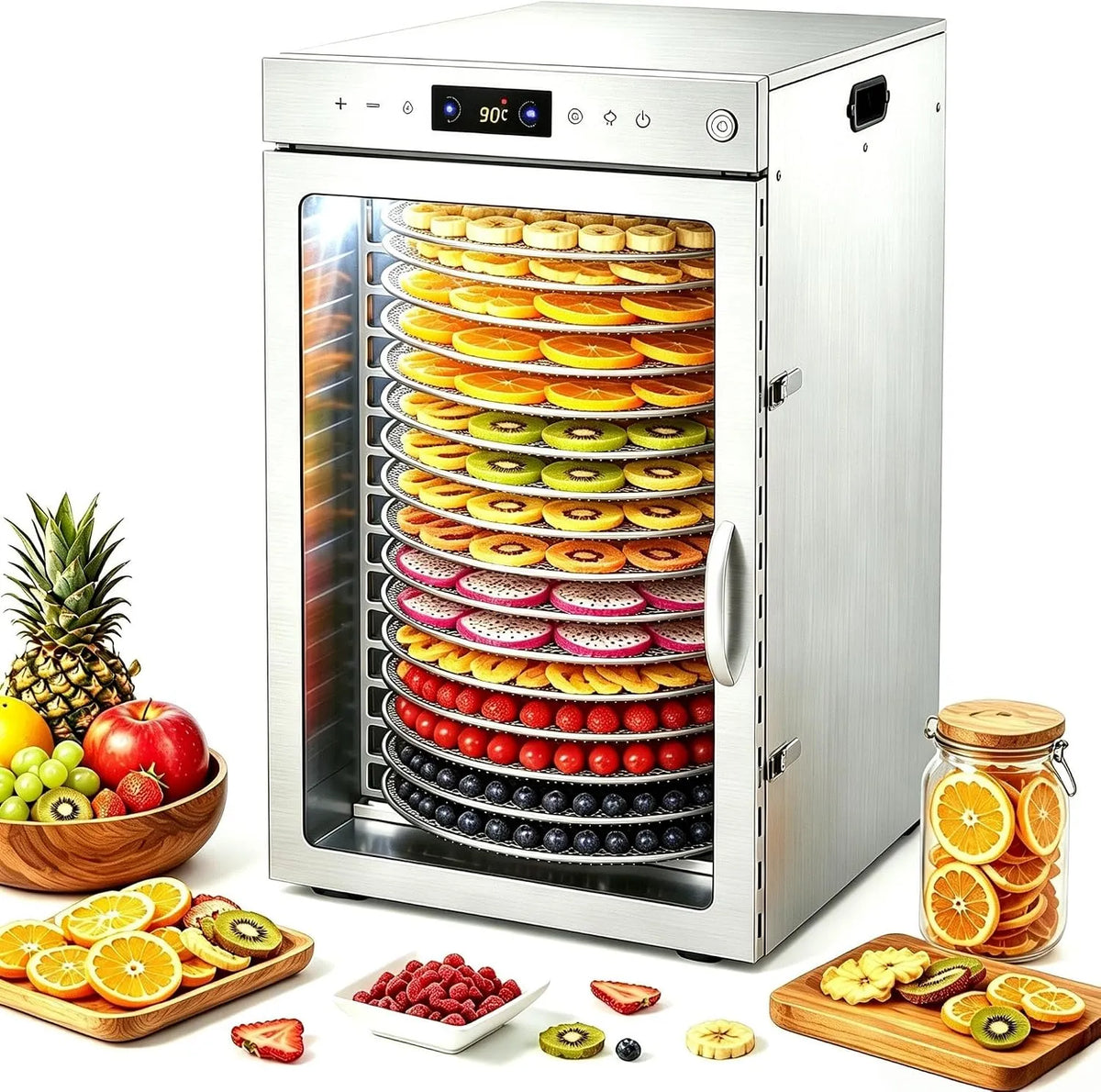 Machine met 90 °C, 24 uur, timer, RVS en gerichte luchtcirculatie