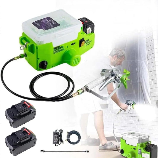 Machine, mobiele uitvoering van 500 W airless spuitmachine, 1,7L rugzak draagbare airless spuitmachine, met 1,5M slang, groen,2batterie, voor binnen