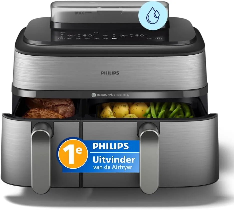 Airfryer, Philips NA555/00, 9L capaciteit, RapidAir Plus-technologie NA555/00, Stoom & Steamfry, Auto SteamClean, 19 bereidingswijzen